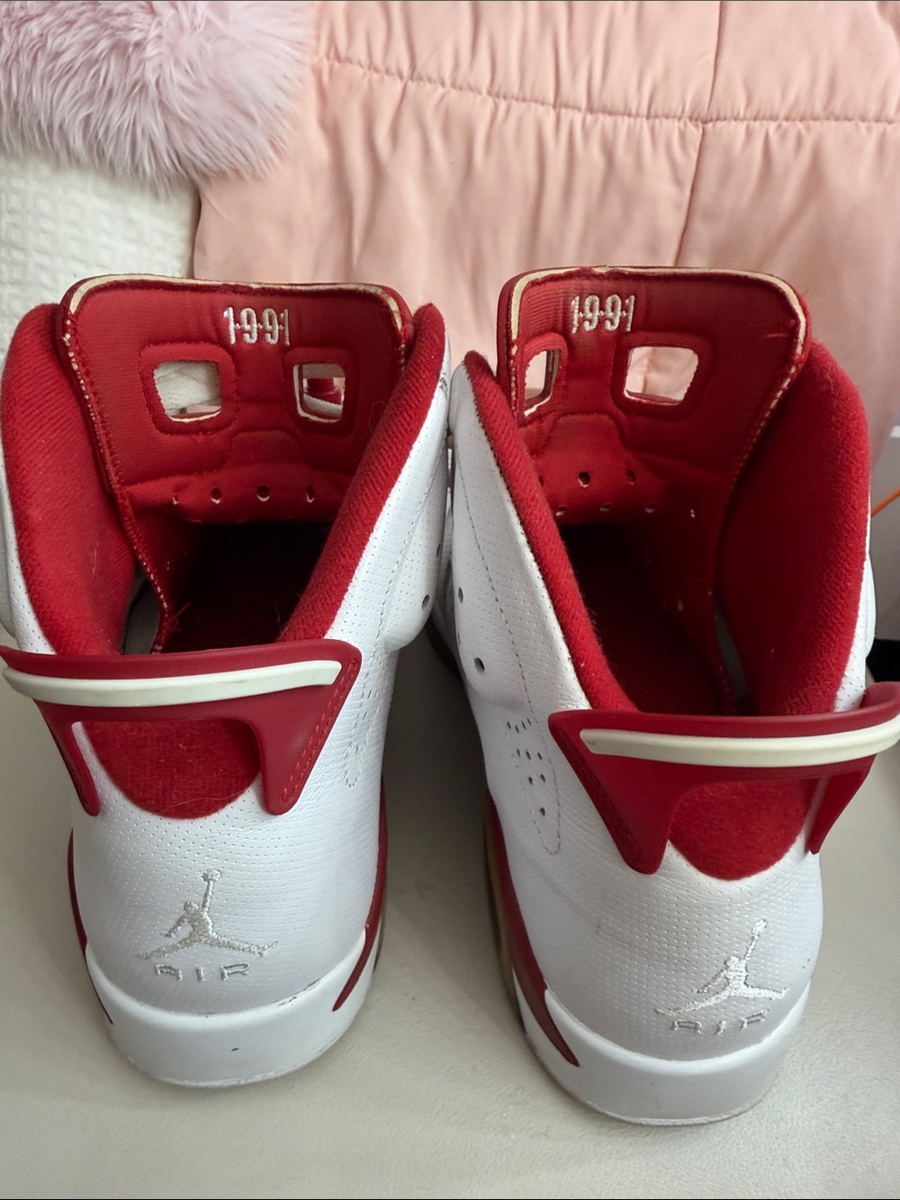 Jordan men High-Top Sneakers in White and Red - Picture 9 of 12